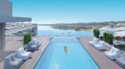 Im Amare Beach Hotel Ibiza können die Urlauber in einem Infinitypool baden