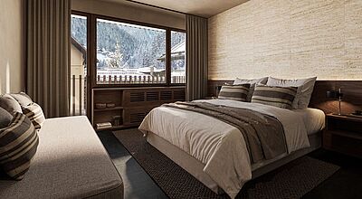 Hotelzimmer in schöner Holzoptik