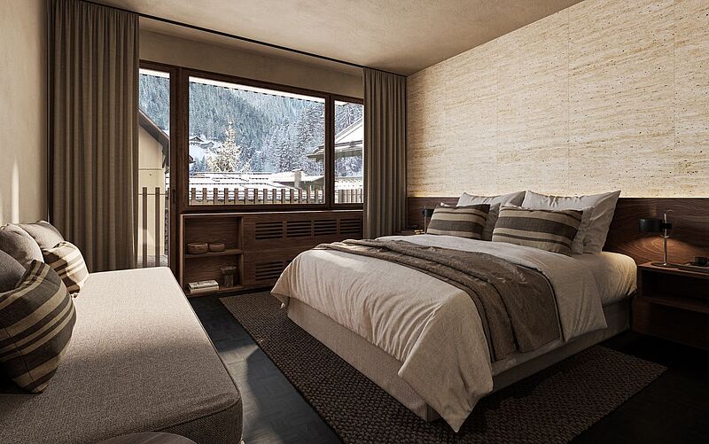 Hotelzimmer in schöner Holzoptik