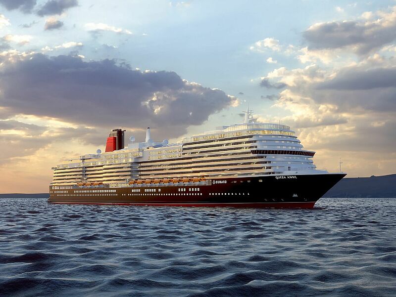 Die Queen Anne debütiert im Januar 2024 mit Kreuzfahrten ab7bis Southampton. Modell: Cunard