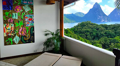 Zeitgenössische Kunst in den Zimmern und Suiten des Anse Chastanet auf der Karibikinsel Saint Lucia