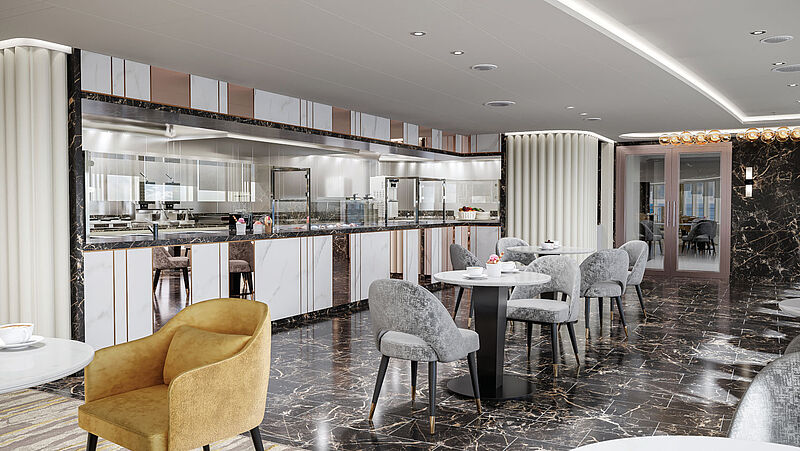 Zur neuen Ausstattung der Marina gehört auch auch eine Eisdiele. Foto Oceania Cruises