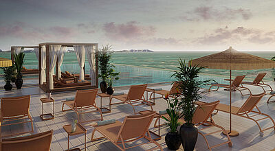 Das TRS Ibiza hat einen Infinitypool mit Blick aufs Meer