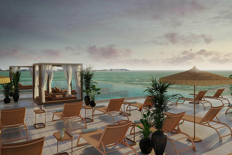 Das TRS Ibiza hat einen Infinitypool mit Blick aufs Meer