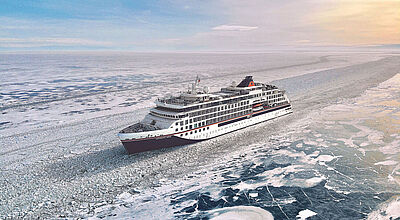 Auf Expedition im Bottnischen Meerbusen. Foto: Hapag-Lloyd Cruises Expeditionsschiff im Eis