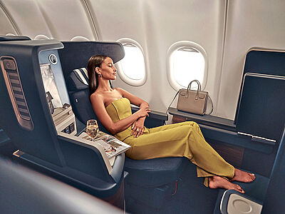 Relaxen auf dem „Prime Seat“: Die neue Business Class von Condor wird viel gelobt. Foto: Condor Relaxen auf dem „Prime Seat“: Die neue Business Class von Condor wird viel gelobt. Foto: Condor