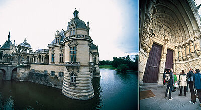Das Condé-Museum im Wasserschloss von Chantilly beherbergt nach dem Pariser Louvre die bedeutendste Gemäldesammlung Frankreichs. Rechts: Zweifaches Weltkulturerbe: die Kathedrale Notre-Dame in Amiens.