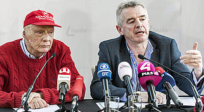 Neue Partner: Niki Lauda und Ryanair-Chef Michael O'Leary in Wien