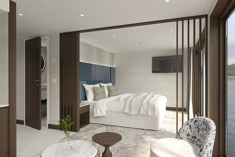 Suite in Braun und Weiß auf Flusskreuzfahrtschiff