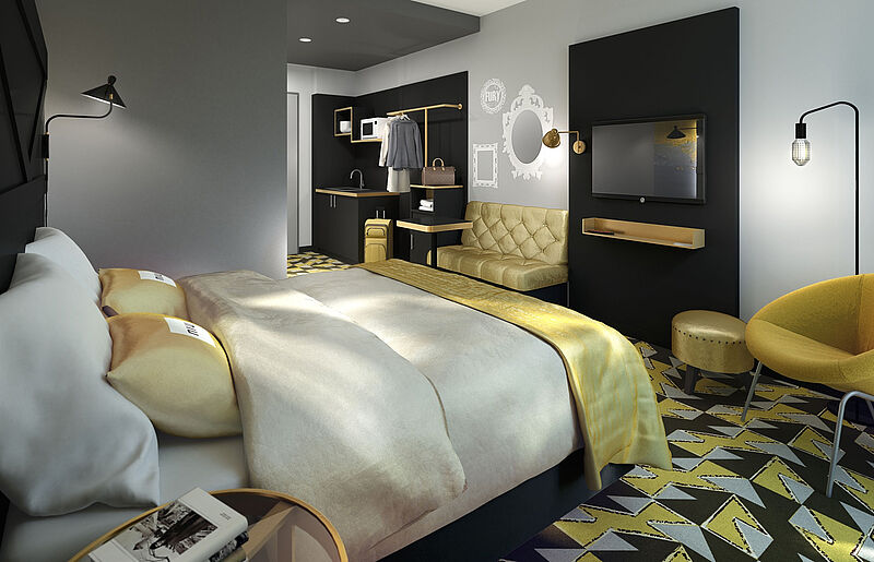 Im Niu Fury sind 48 Zimmer mit einer Kitchenette ausgestattet