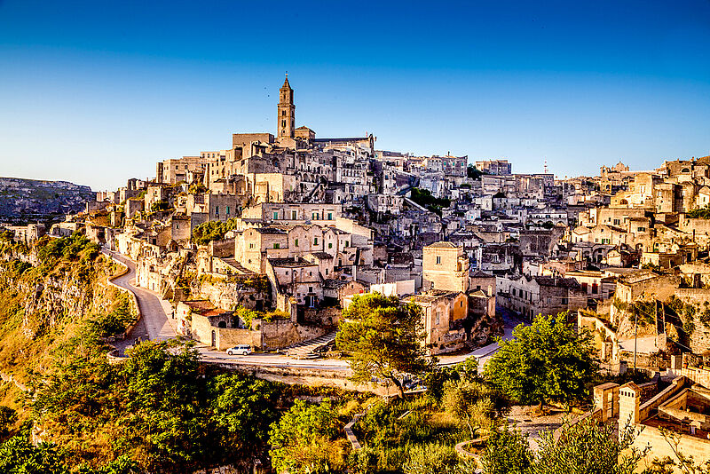 Die „steinerne Stadt“: Höhlenwohnungen, genannt Sassi, im süditalienischen Matera – eine von 55 Unesco-Stätten Italiens
