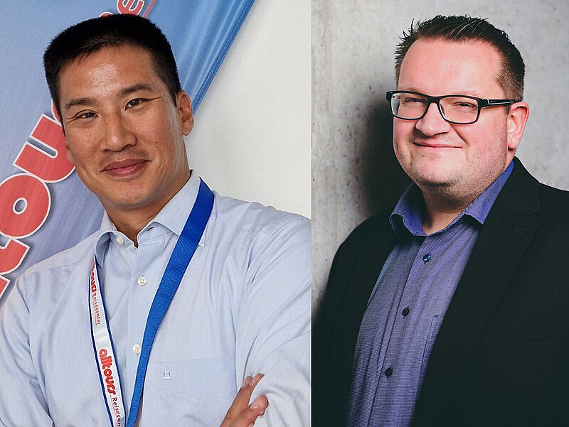 Nebeneinandergestellte Porträtfotos von Michael Sawang und Benjamin Meller