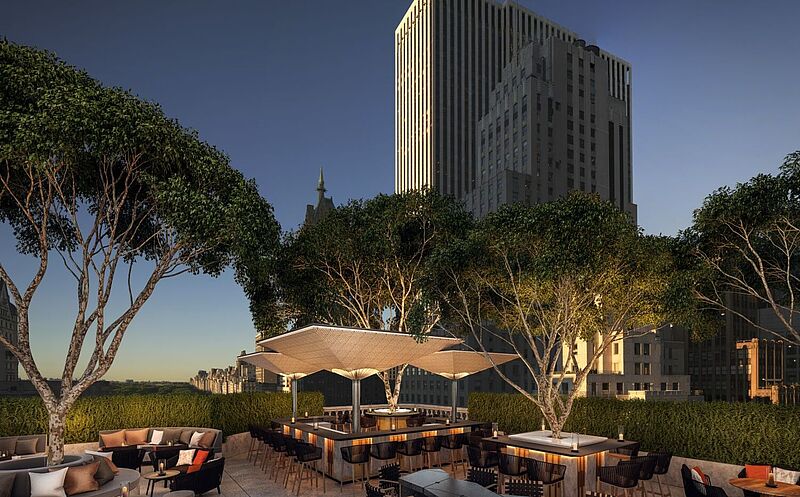 Frischluft, draußen sein: Terrasse im neuen Aman New York