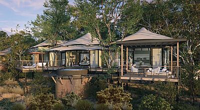 Zum Anantara Kafue River Tented Camp gehören zwölf zeltartige Häuser