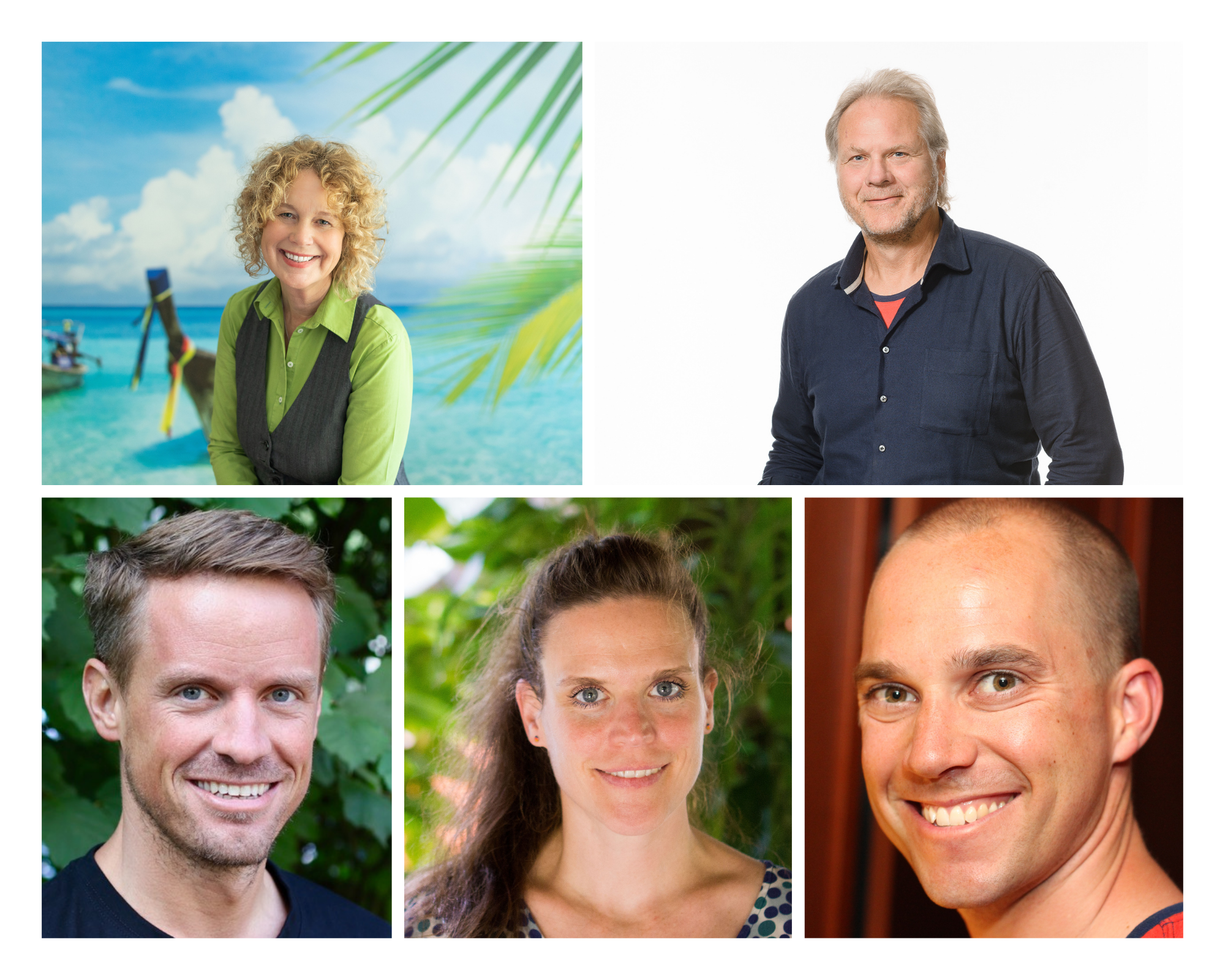 Der neu gewählte Vorstand des Forum Anders Reisen (von oben links nach unten recht): Karen Wittel (Atambo Tours) und Lutz Müller (Wir Reisen), Steffen Mayer (Rainbow Garden Village), Susana Ceron Baumann (Ventura Travel) und Carl Gubert (Sailwithus)