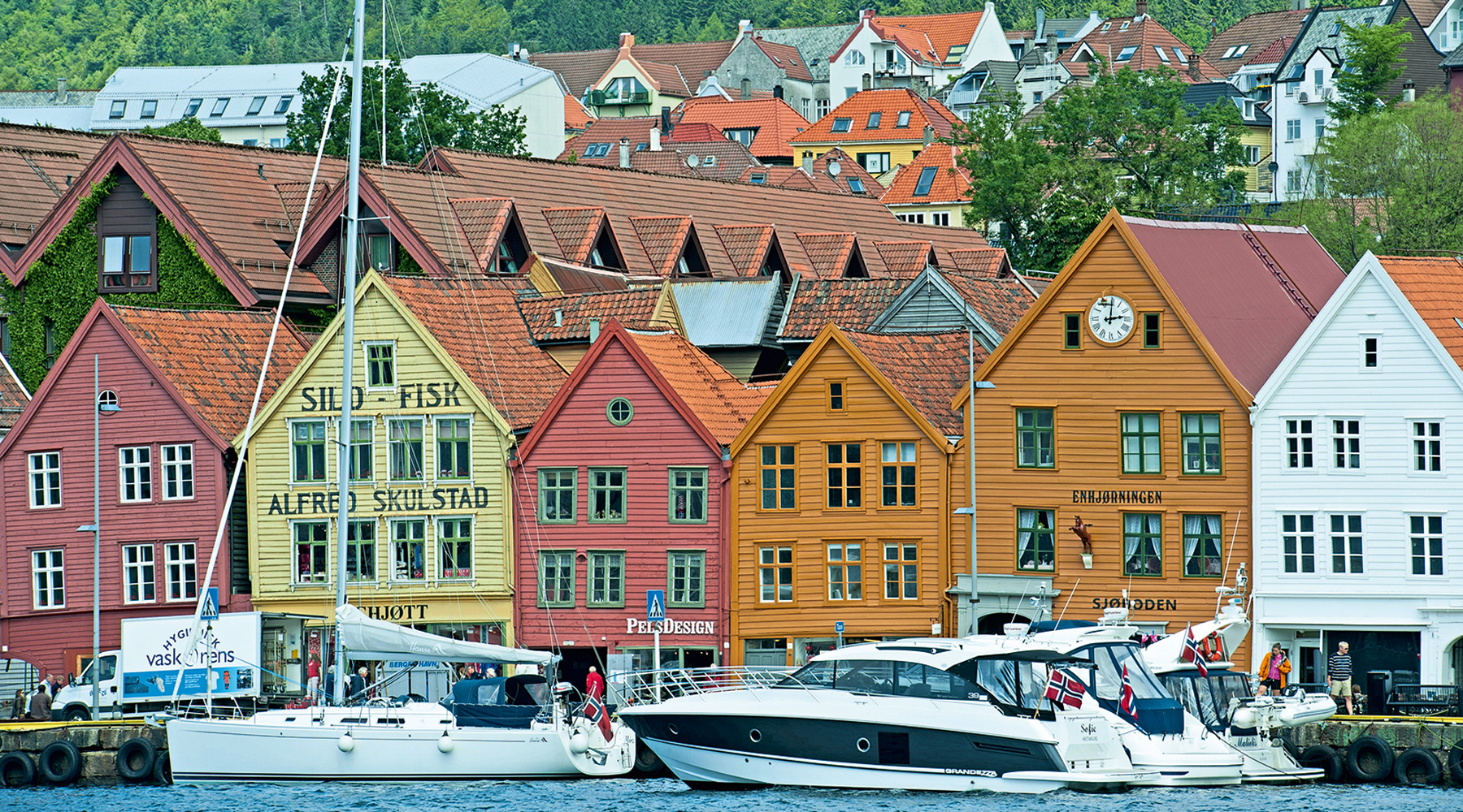 Im historischen Viertel Bryggen in Bergen stehen 61 Holzhäuser aus der Zeit der Hanse