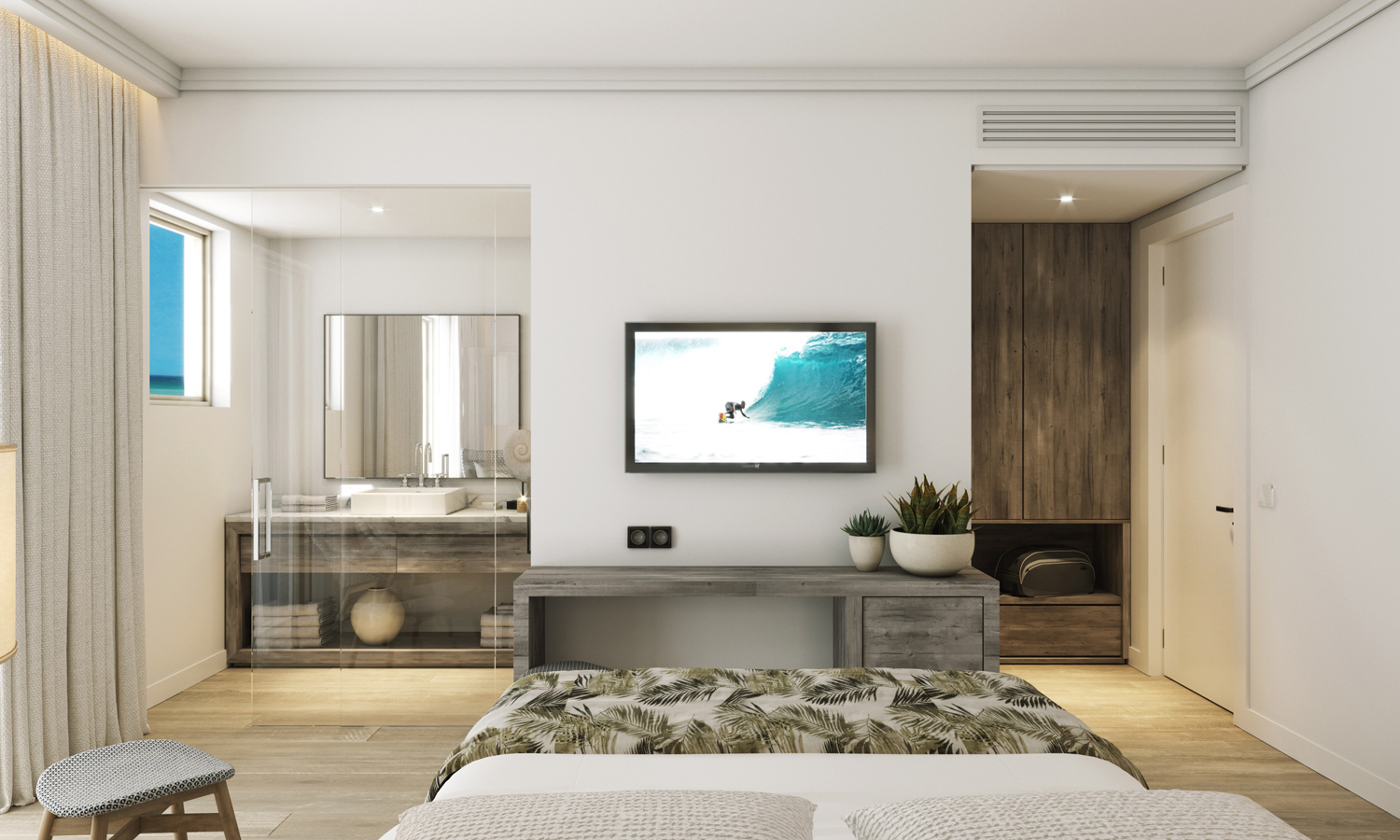 Die Bäder in den Zimmern sind halboffen Die Bäder in den Zimmern sind halboffen