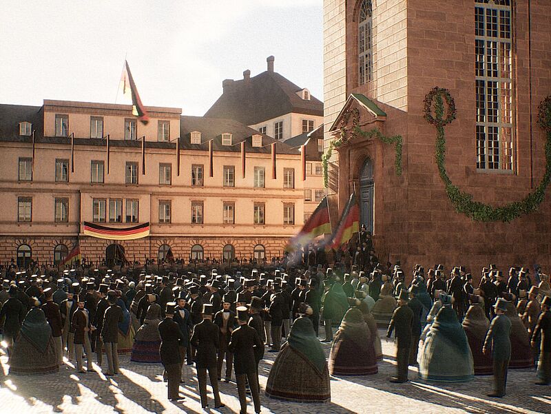 Auch den Einzug der Abgeordneten in die Paulskirche können die Teilnehmer der VR-Zeitreise erleben