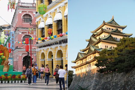 Macau ist von Hongkong aus mit der Expressfähre erreichbar. Nagoya hat nicht nur Hochhäuser, sondern viel Historisches zu bieten.