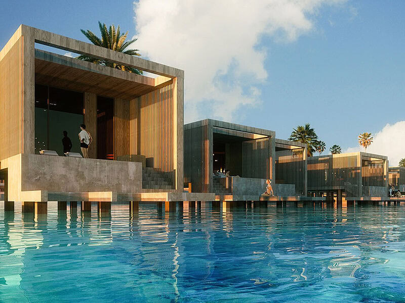 Banyan Tree plant auf der Bahamasinsel Bimini ein Resort mit Overwater-Villen. Modell: Banyan Tree