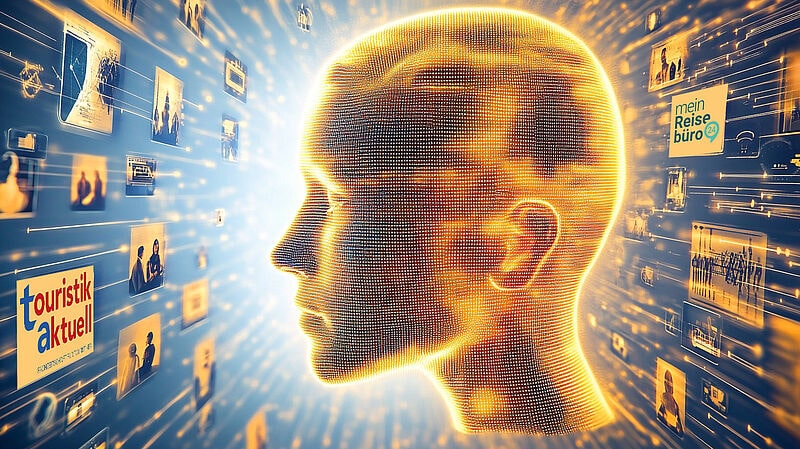 Ein Kopf blickt in die digitale Welt