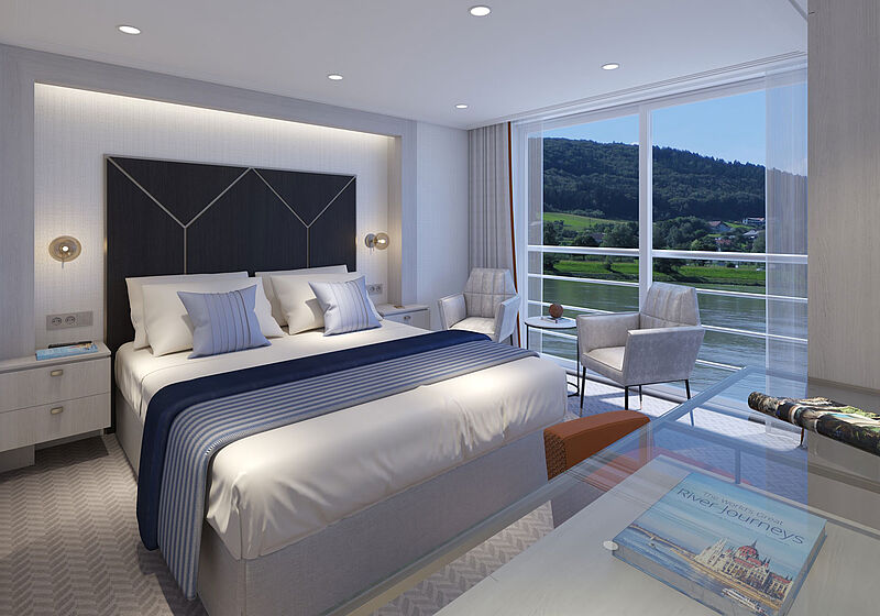 Modell des für 2020 bestellten Flusskreuzfahrtschiffes, das in Serie gehen soll