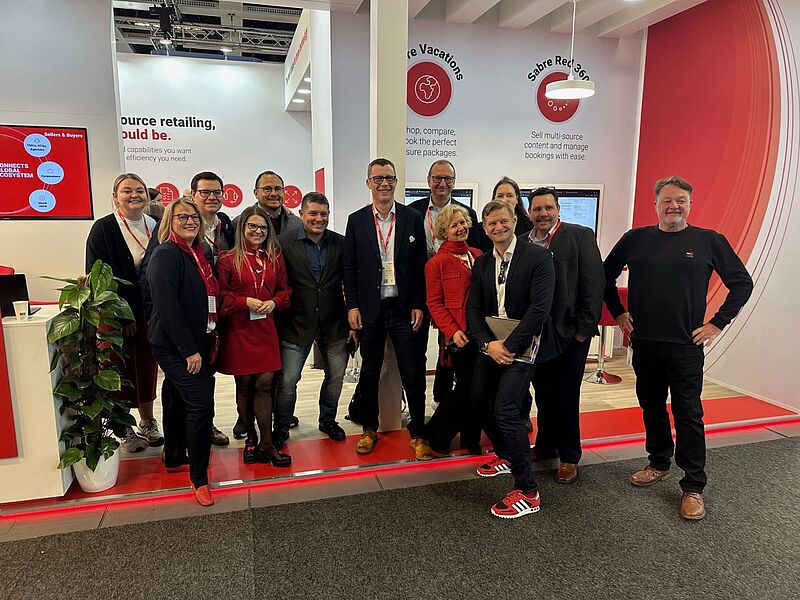 Mitarbeiter von Sabre auf dem Stand des IT-Anbieters auf der Reisemesse ITB