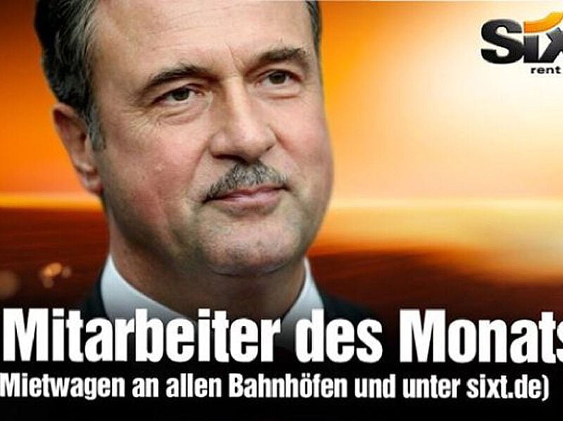 Die Sixt-Werber machten GDL-Chef Claus Weselsky zum „Mitarbeiter des Monats“. Screenshot: ta