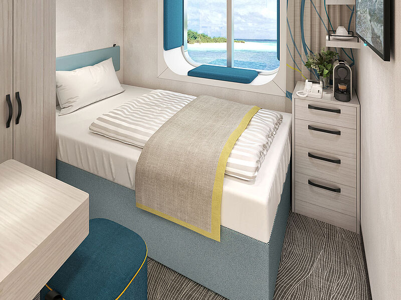 So sollen die neuen Einzelkabinen aussehen. Modell: TUI Cruises