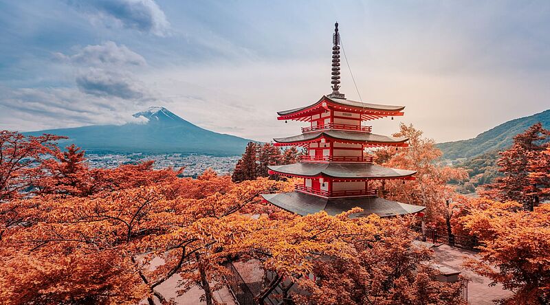 Chureito-Pagode und Mt.Fuji bei Sonnenuntergang