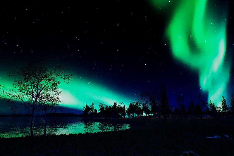 Dieses Nordlicht ist nicht echt, trotzdem aber ziemlich schön. Animation: Virtual Lapland