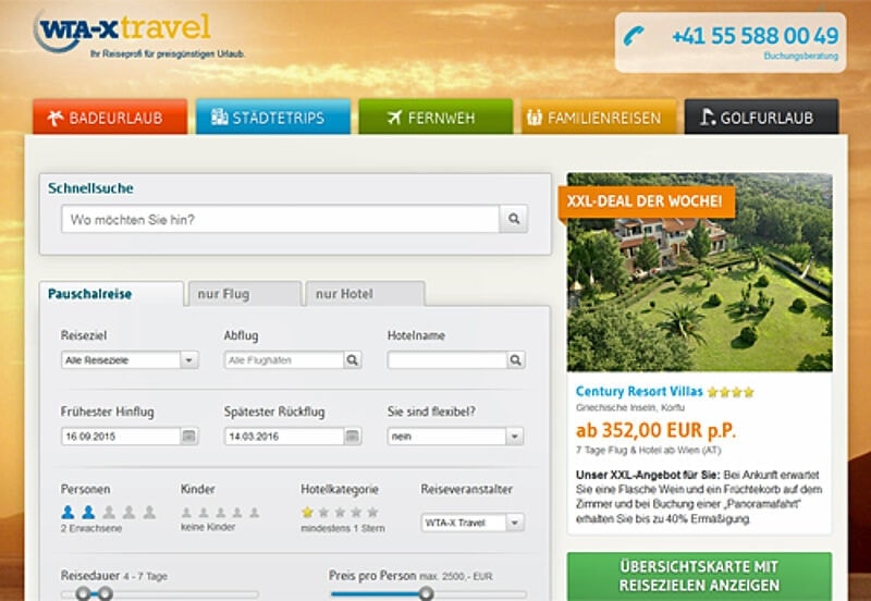 WTA-Homepage: Reisebüros sollten bei Buchungen derzeit Vorsicht walten lassen.