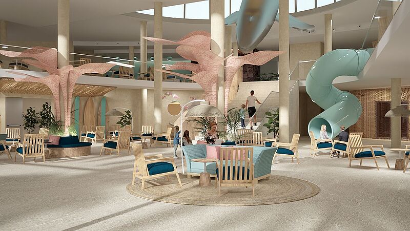 Vor allem die Lobby mit Rutsche begeisterte die Webinar-Teilnehmer