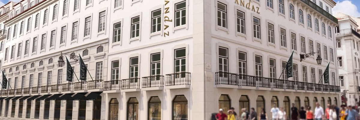 Außenansicht des Andaz Lisbon Hotel by Hyatt im Zentrum von Lissabon – stilvolles Luxushotel in historischem Gebäude mit eleganter Fassade und zentraler Lage in Portugals Hauptstadt.