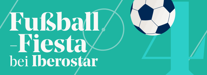 Grafik mit einem Fußball und einem Hintergrund in Türkis, der geometrische Linien und die Zahl vier zeigt.