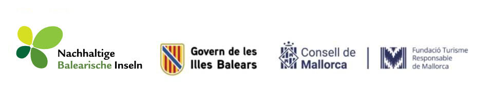 Vier nebeneinander angeordnete Logos: das Logo für Nachhaltige Balearische Inseln, das Wappen der Balearenregierung, der Consell de Mallorca und die Fundació.