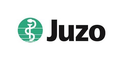 Logo von Juzo mit einem stilisierten Äskulapstab in einem grünen Kreis und dem Schriftzug Juzo in schwarzer Schrift.